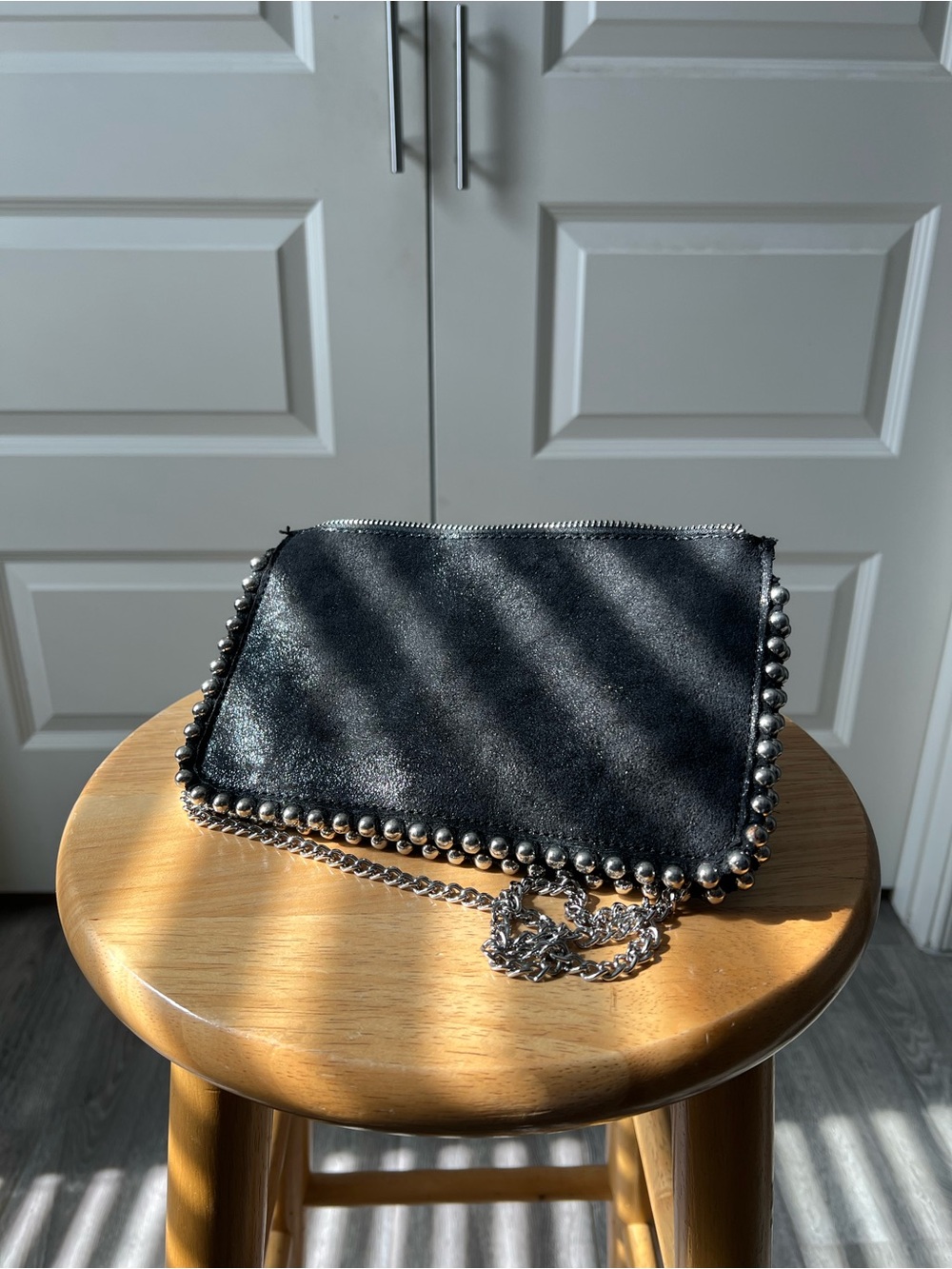 Zara Black Studded Chain Clutch